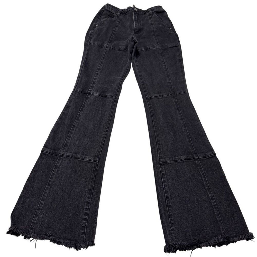 Tinseltown High Rise Pieced Flare Jeans Black 1